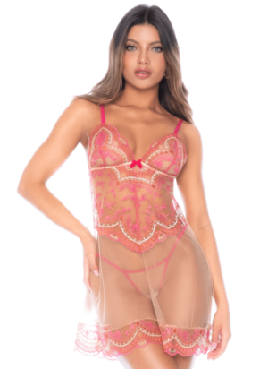 Nuisette en résille brodée avec string - MAL7604ROWP
